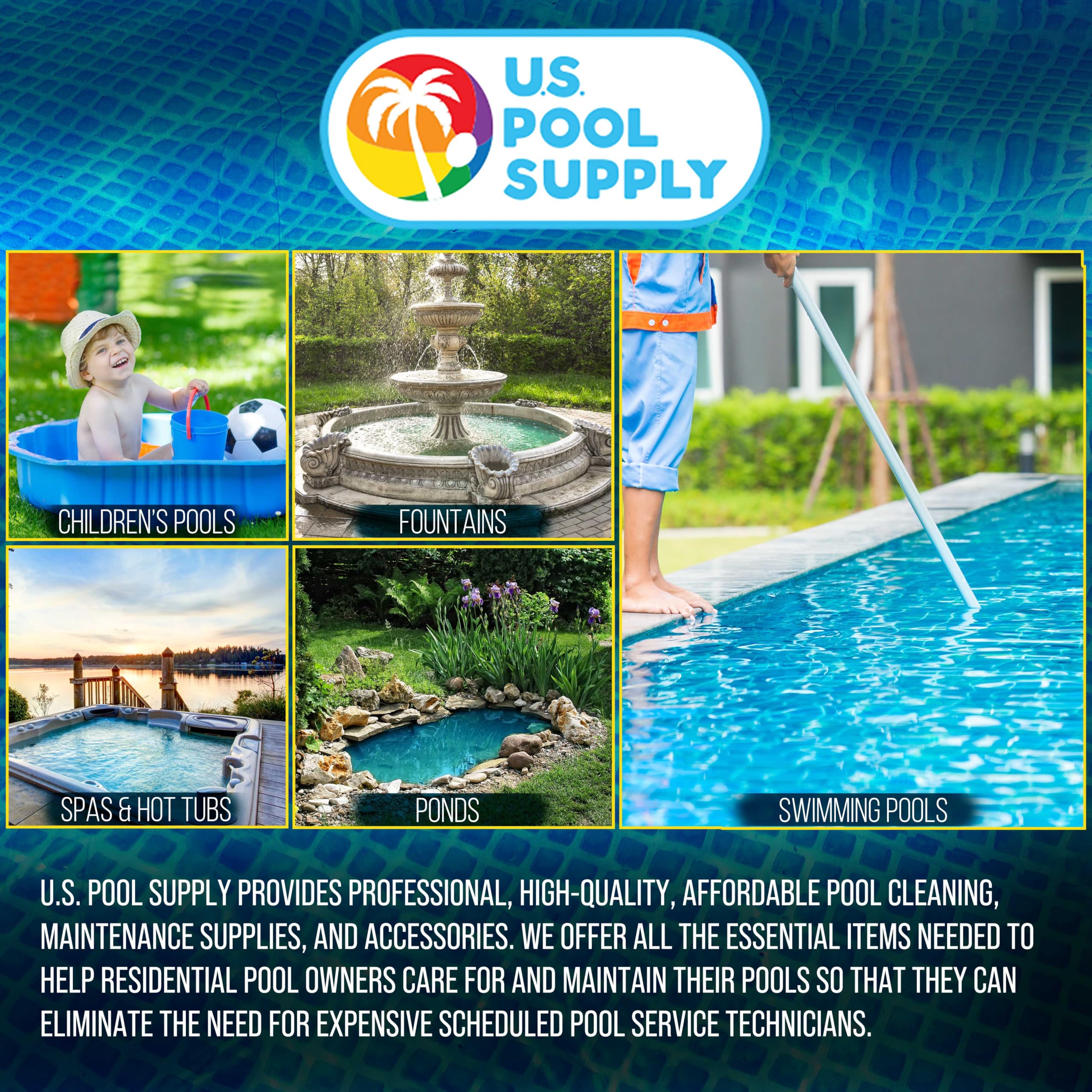 U.S. Pool Supply manguera junto a piscina sobre suelo, instalación doméstica