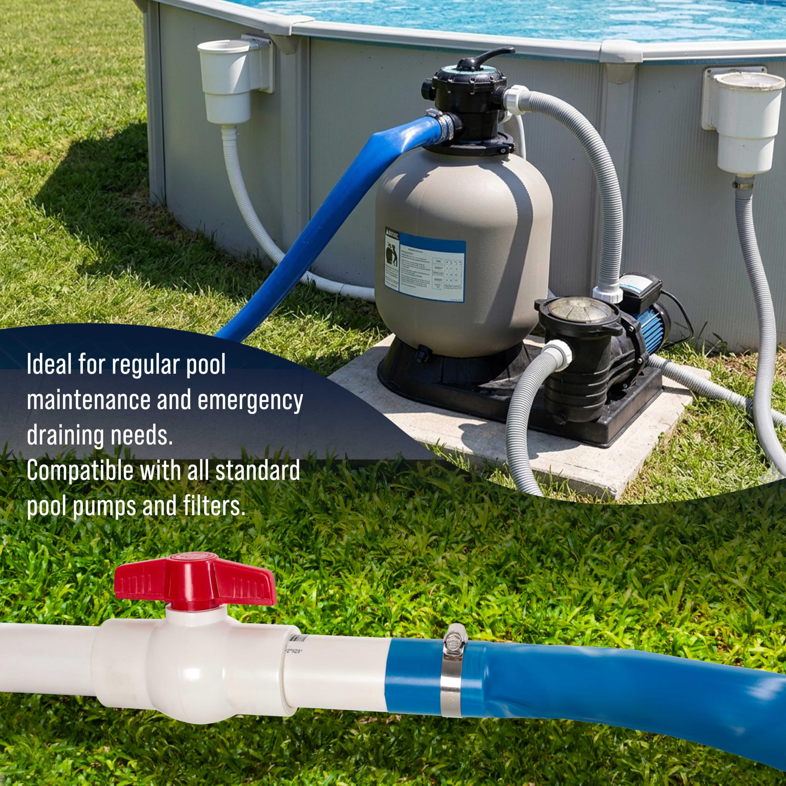 U.S. Pool Supply manguera extendida en jardín para vaciado con manejo sencillo