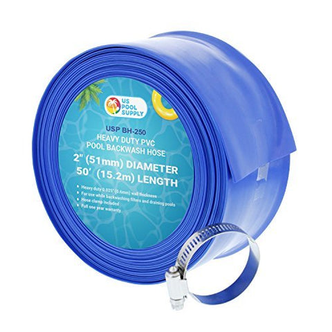 U.S. Pool Supply manguera frontal mostrando largo y color azul para drenaje rápido