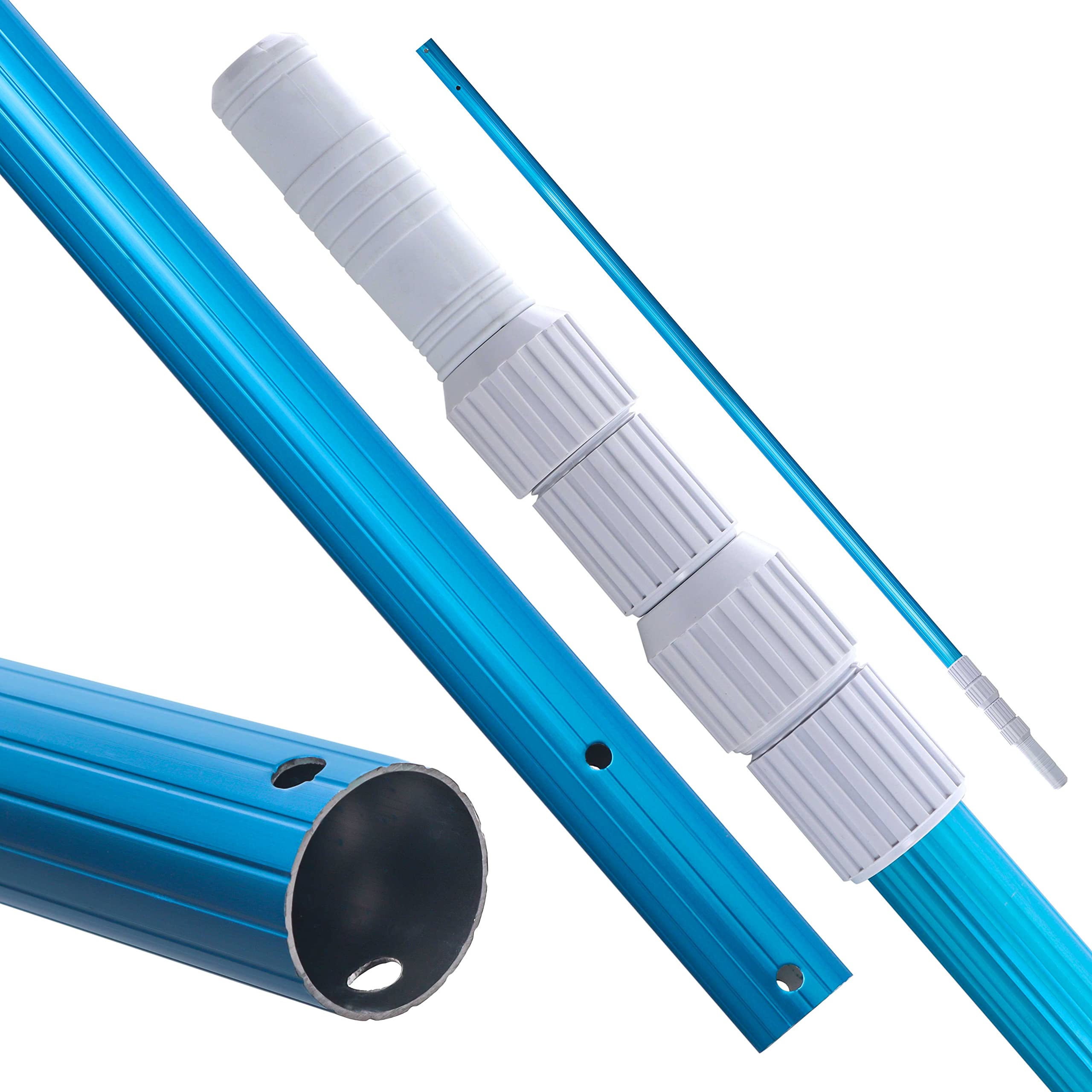 U.S. Pool Supply poste frontal mostrando longitud y color azul resistente