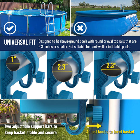 U.S. Pool Supply vista lateral con ganchos y barras de soporte seguras