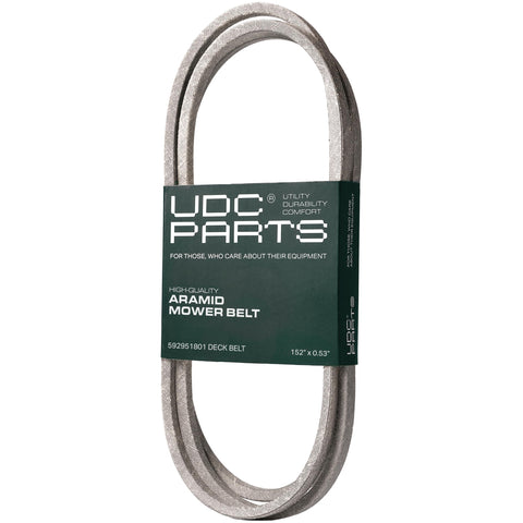 UDC Mower Belts frente del empaque mostrando referencia y beneficio duradero