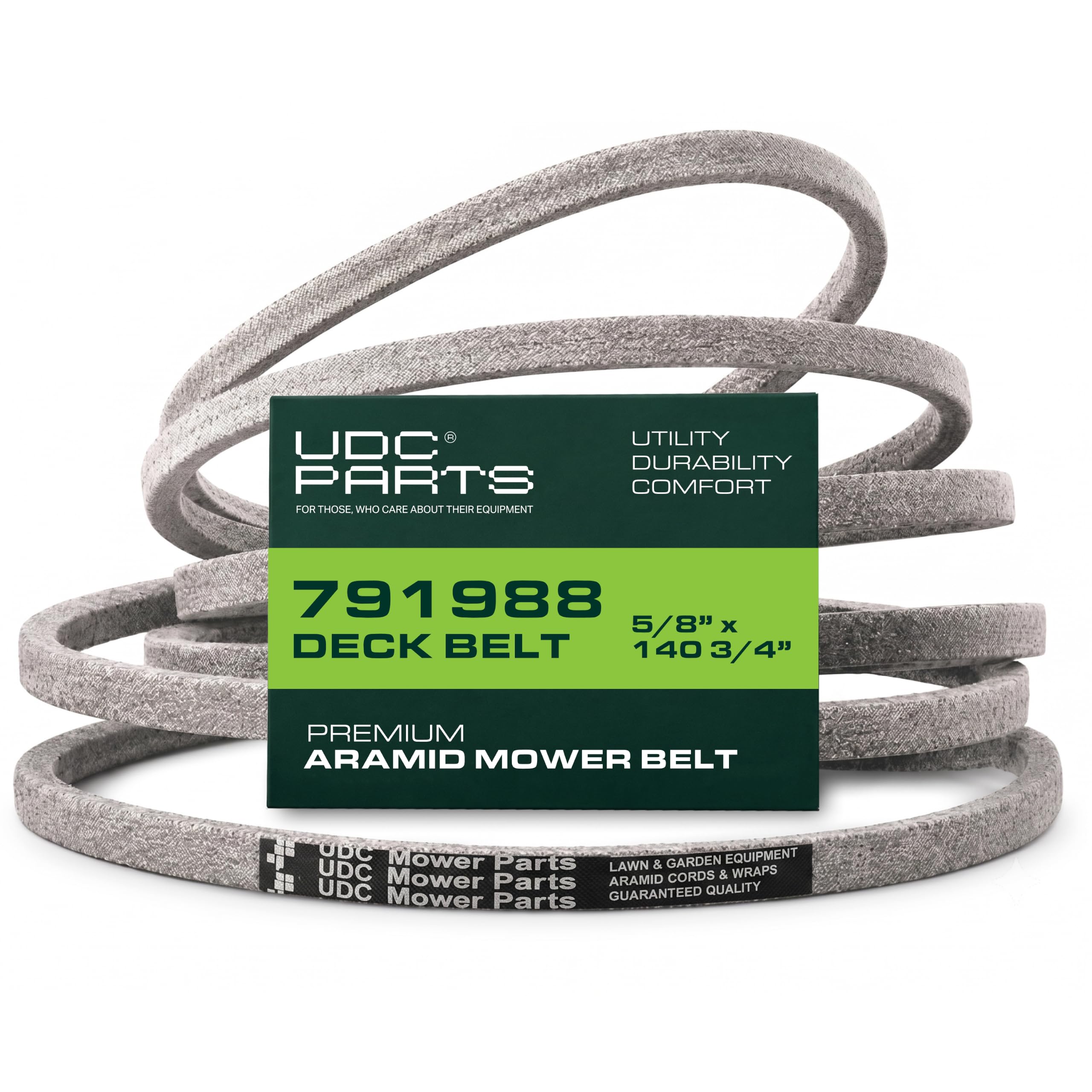 UDC Mower Belts correa 791988 frontal mostrando el producto y ajuste fiable