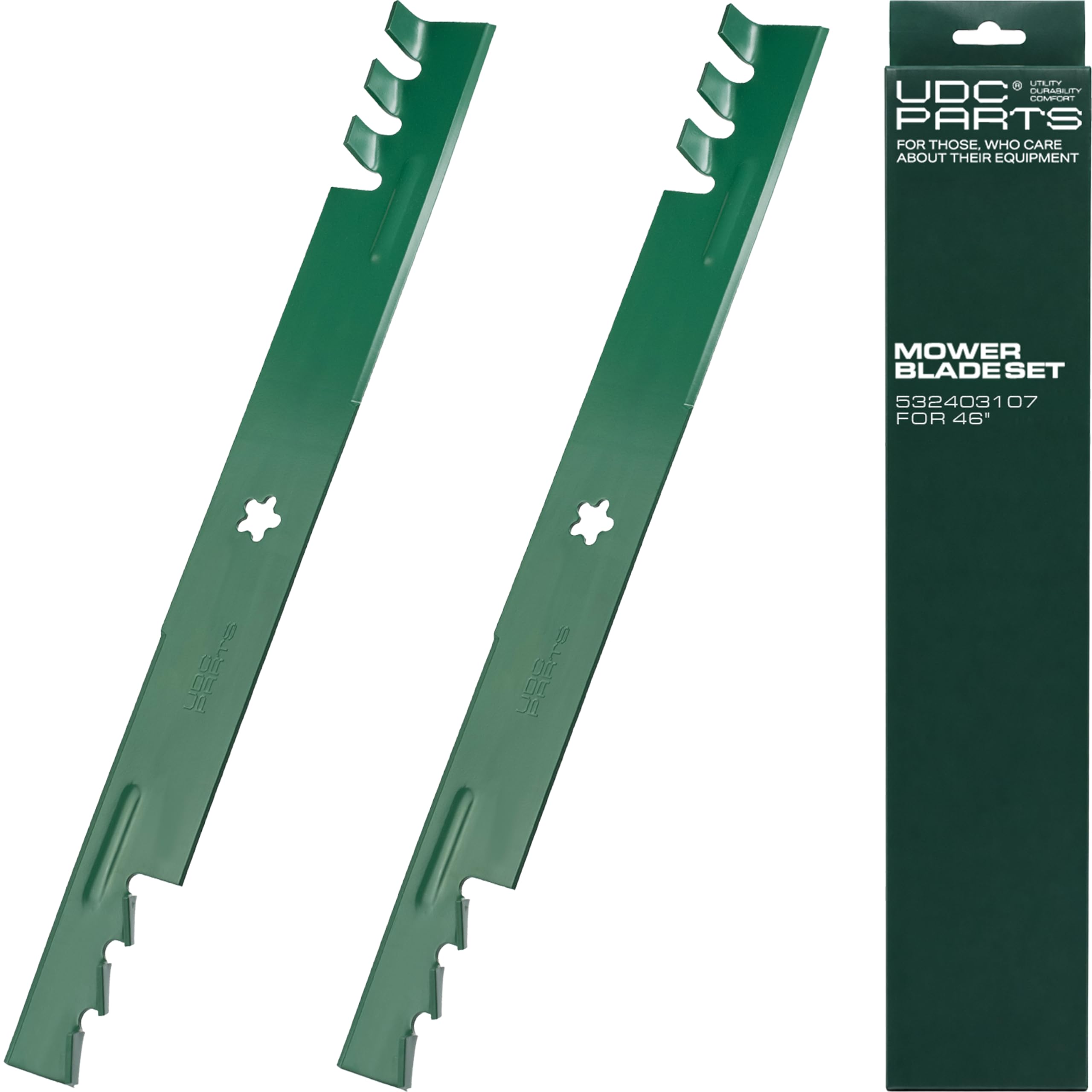 UDC Parts cuchilla frontal empaquetada mostrando ajuste compatible