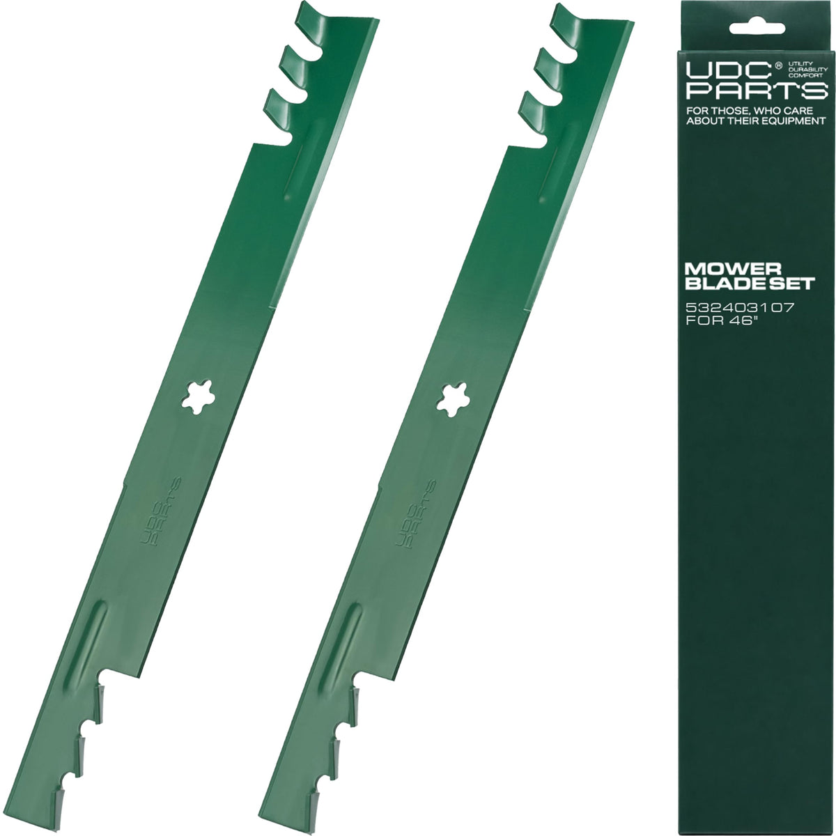 UDC Parts cuchilla frontal empaquetada mostrando ajuste compatible