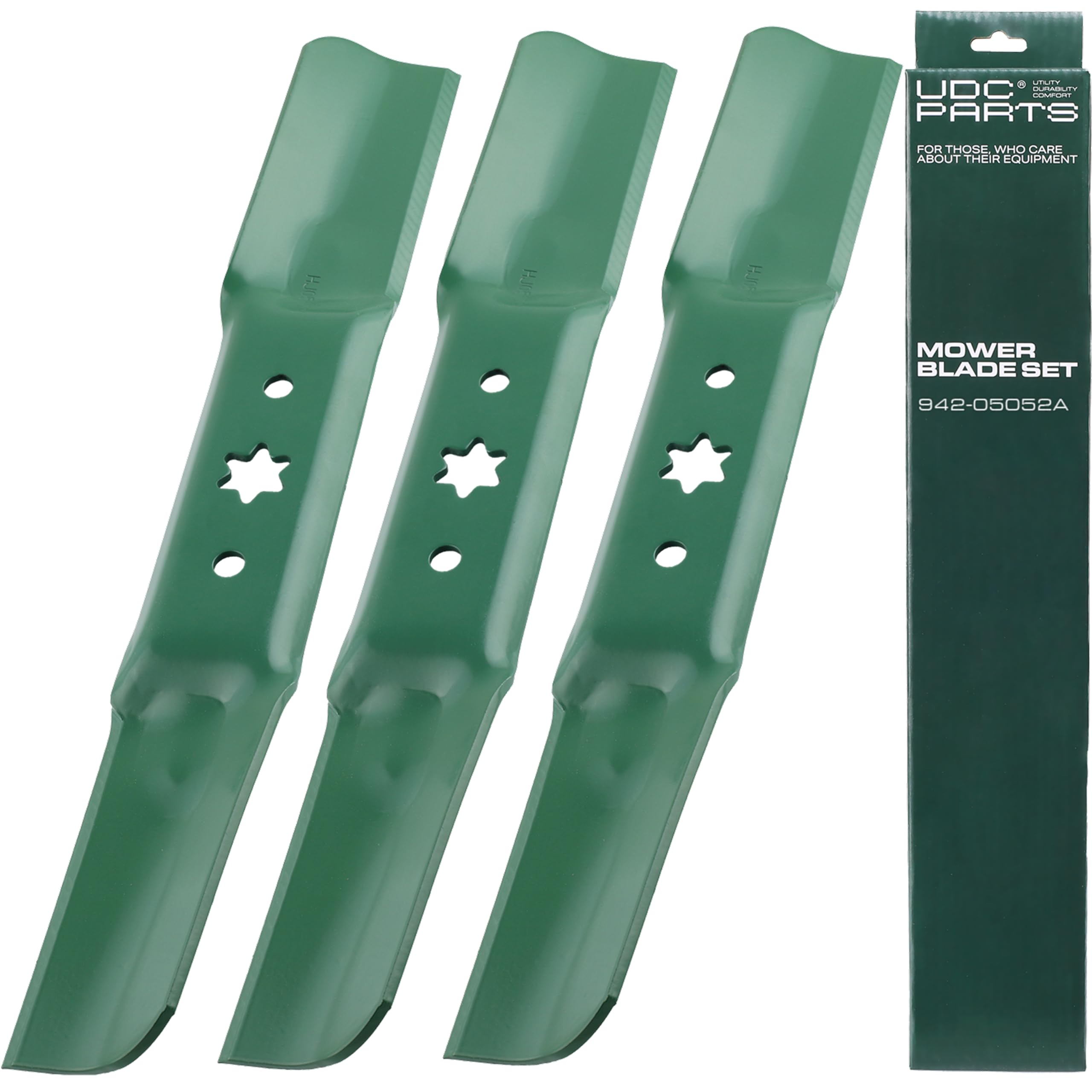 UDC Parts cuchilla frontal 50" mostrando forma y longitud, ajuste preciso