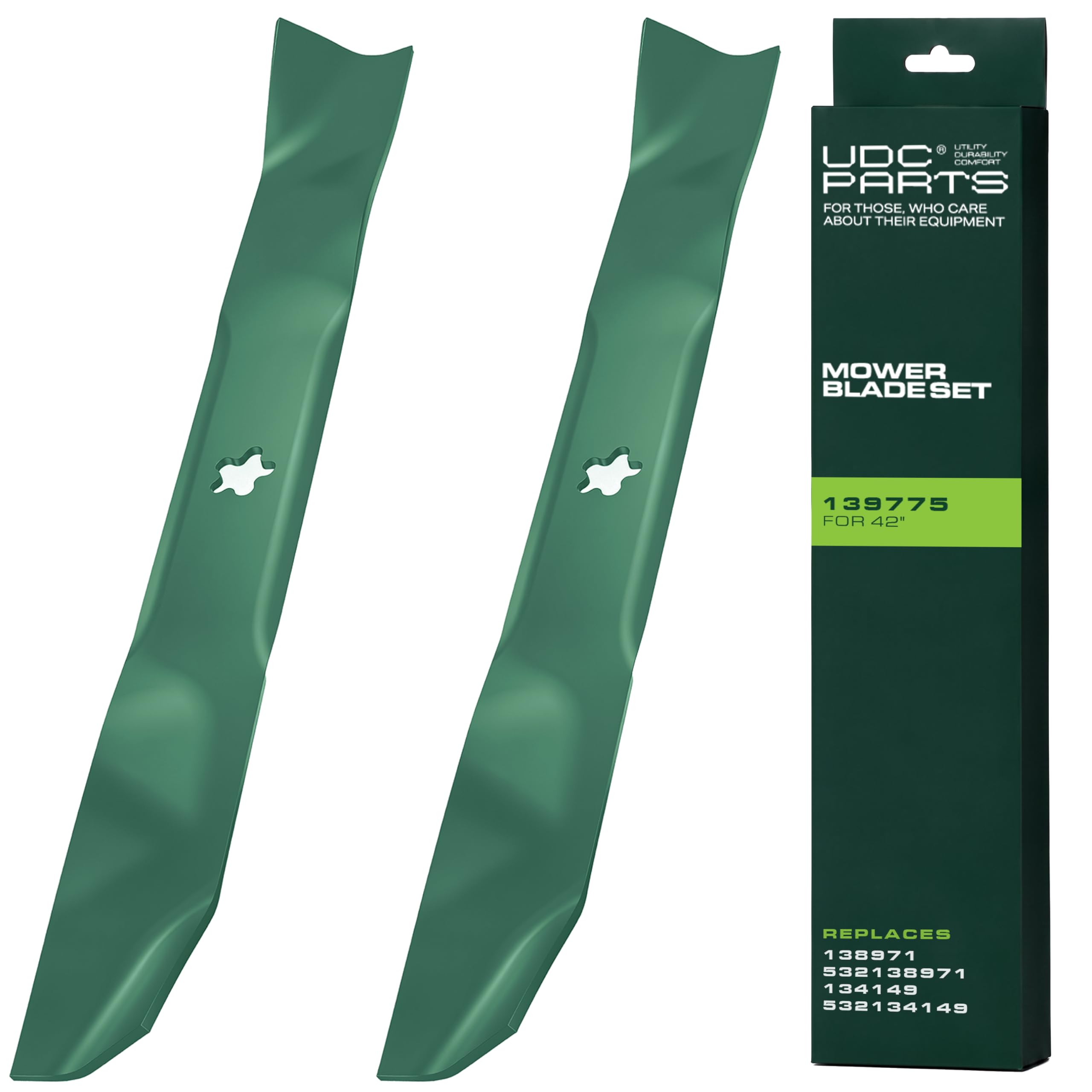 UDC Parts cuchilla frontal mostrando forma completa y beneficio de corte uniforme