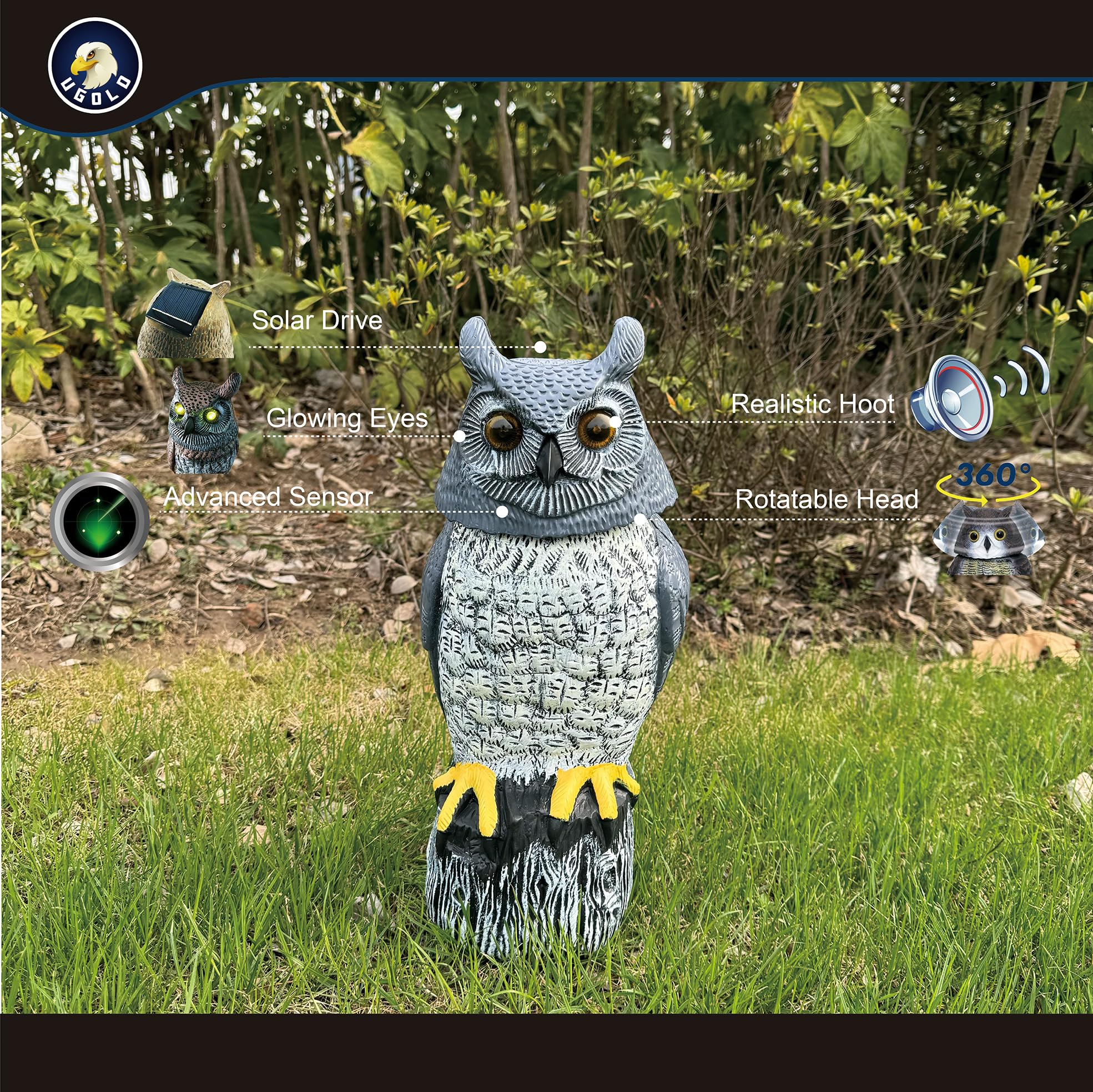 Ugold búho primer plano de ojos LED degradados para iluminación ambiental