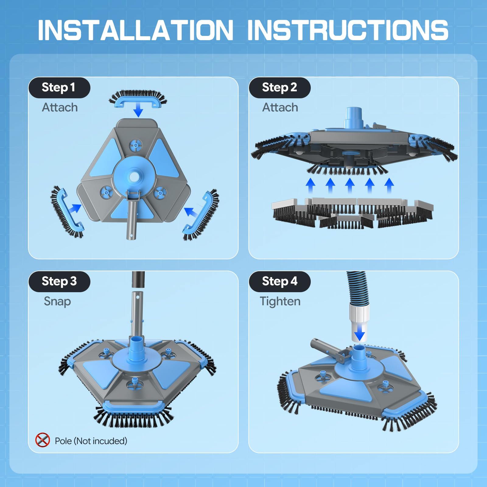 UIRWAY cabezal en uso aspirando hojas y sedimentos del fondo de piscina