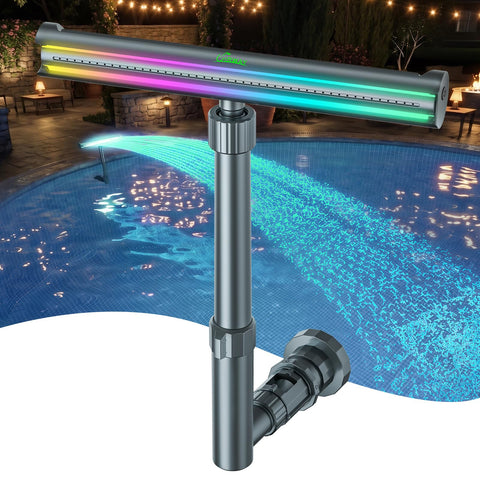 UIRWAY fuente frontal mostrando chorro y luces brillantes