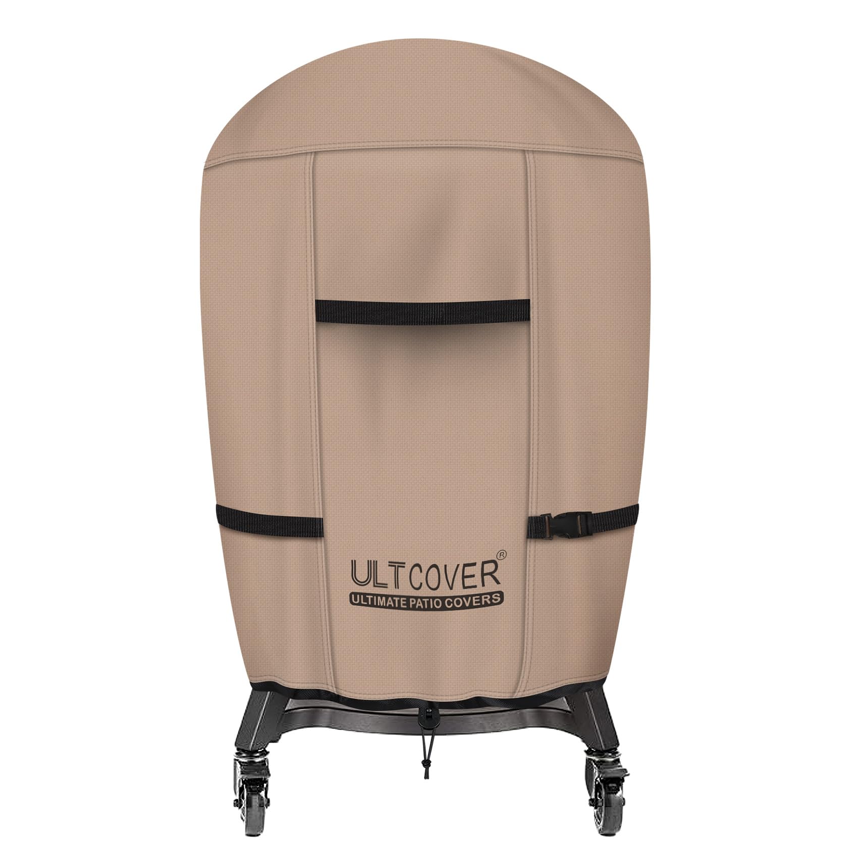 ULTCOVER funda frontal colocada sobre kamado protegiendo de lluvia