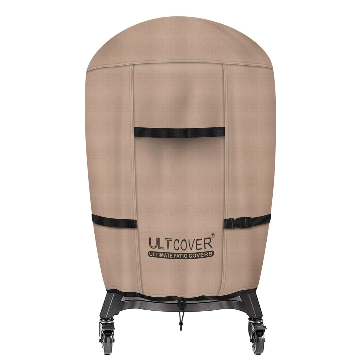 ULTCOVER funda frontal colocada sobre kamado protegiendo de lluvia