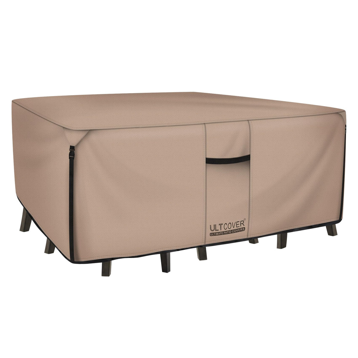 ULTCOVER vista frontal de la funda para mesa rectangular que protege del clima