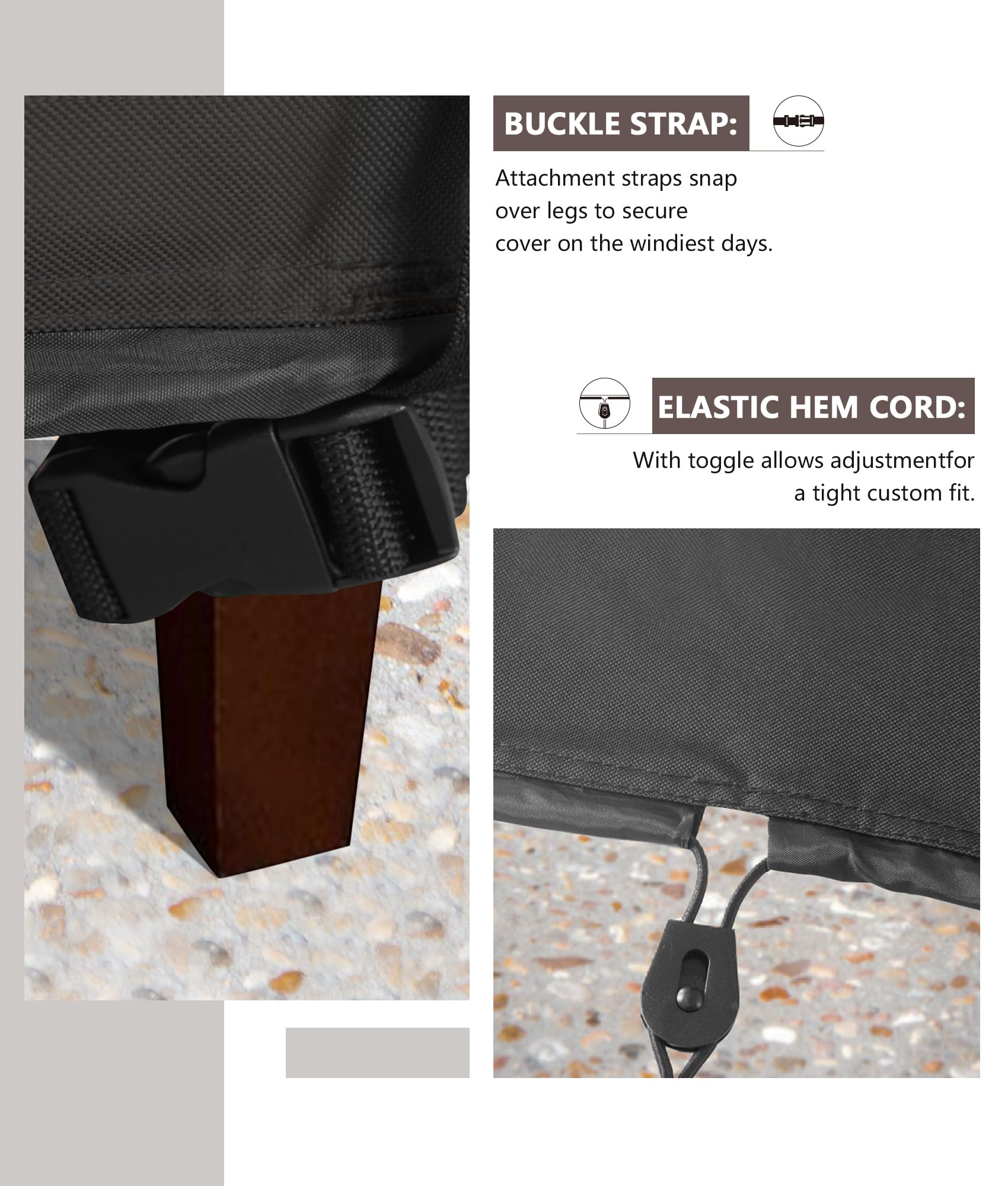 ULTCOVER funda colocada en sillón de patio demostrando uso real y protección