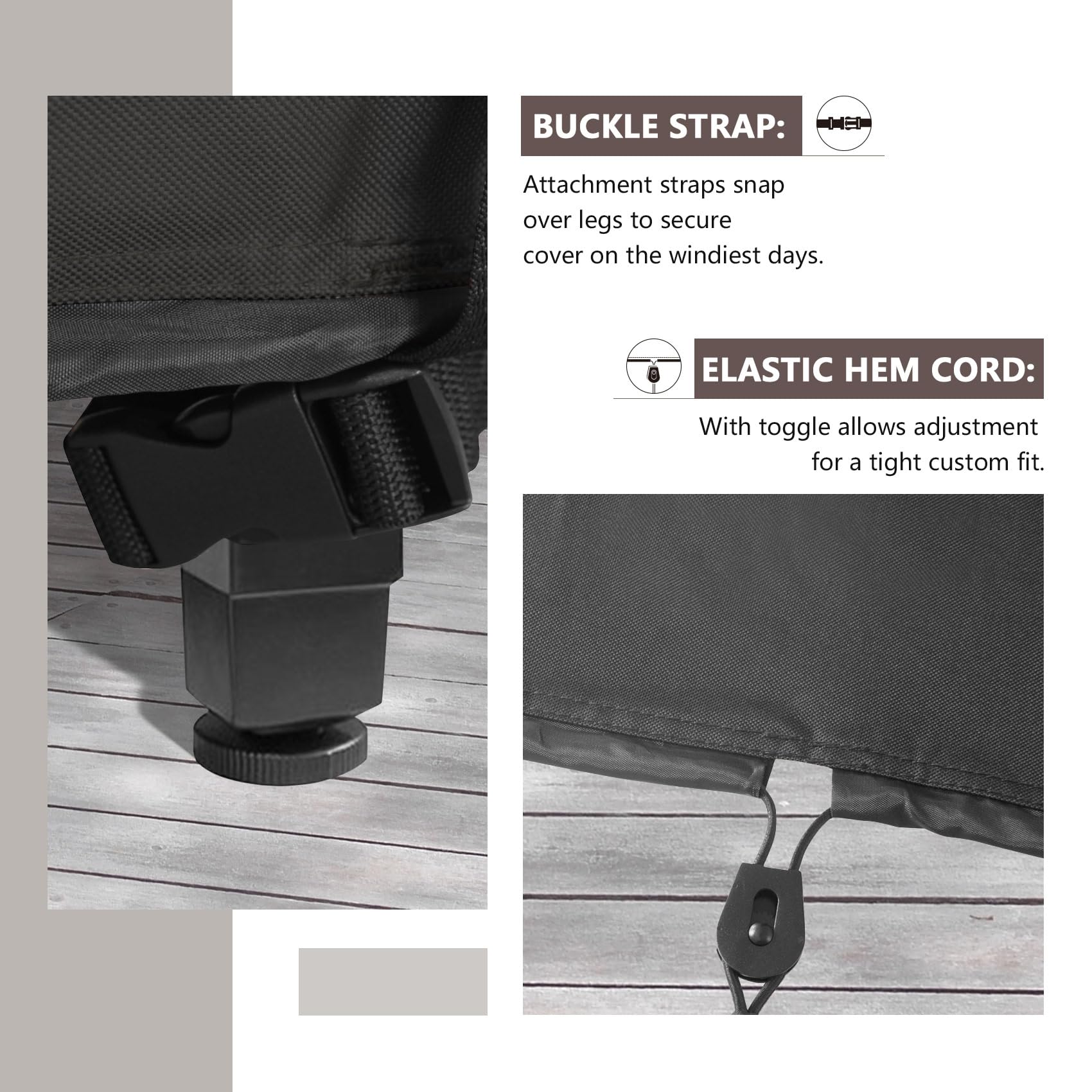 ULTCOVER clips y cordón elástico fijando la funda contra el viento