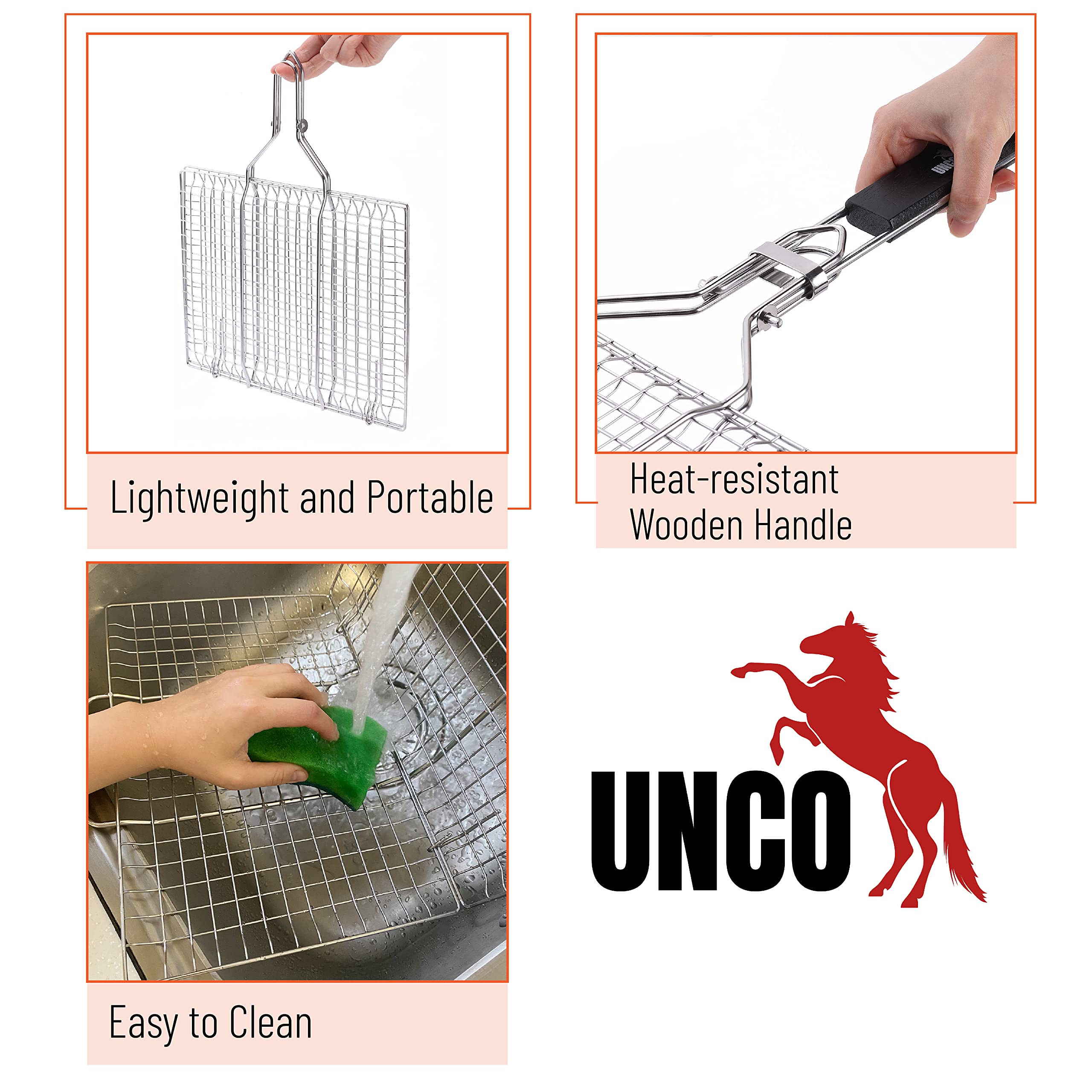 UNCO superficie de acero inoxidable 430 que ilustra textura resistente y limpieza sencilla