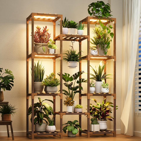 Uneedem vista frontal de la estantería con 10 niveles y plantas, maximiza espacio