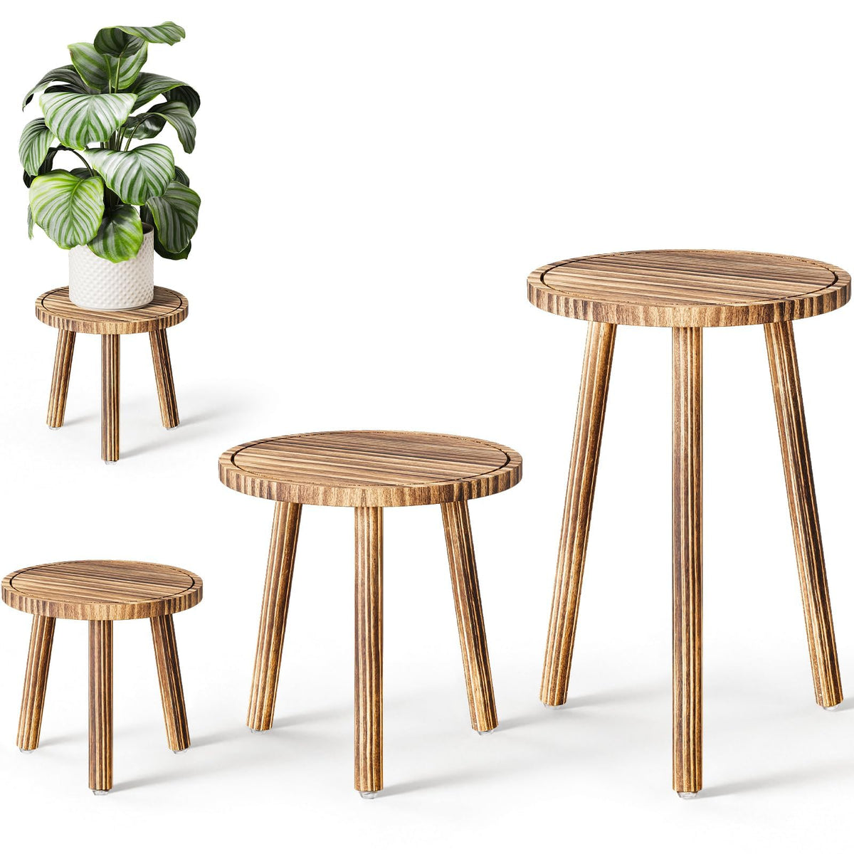 Uneedem vista frontal del juego de tres soportes elevando macetas con estilo