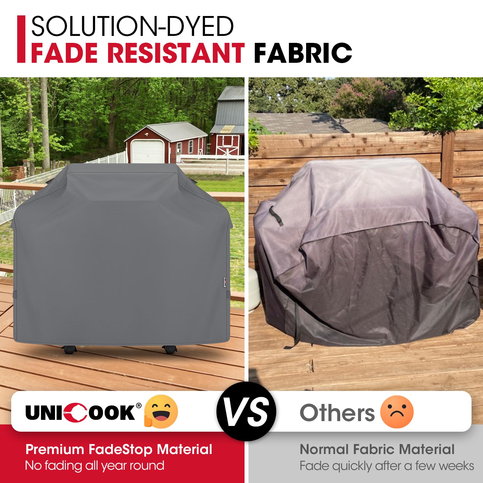 Unicook funda en uso sobre parrilla compatible Weber protegiendo equipos