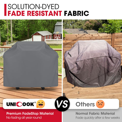 Unicook funda en uso sobre parrilla compatible Weber protegiendo equipos