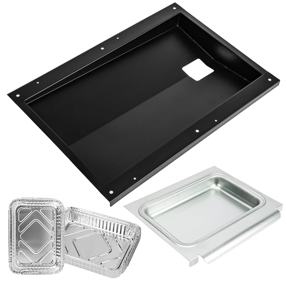 Uniflasy bandeja de grasa frontal mostrando ajuste preciso, mejora limpieza