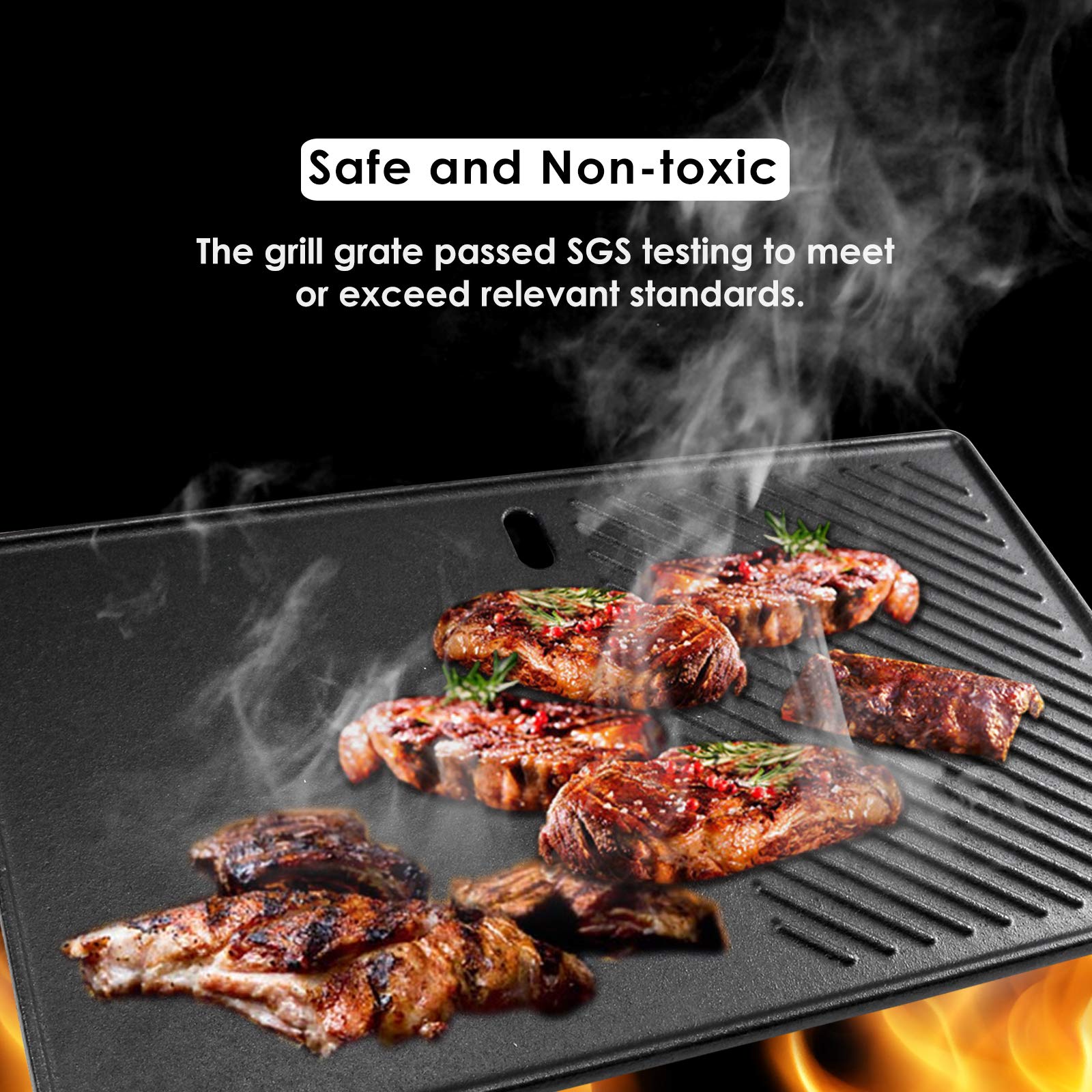 plancha Uniflasy en parrilla con alimentos cocinándose para versatilidad
