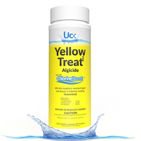 United Chemical Yellow Treat aplicación en piscina con cepillo, elimina algas rápido