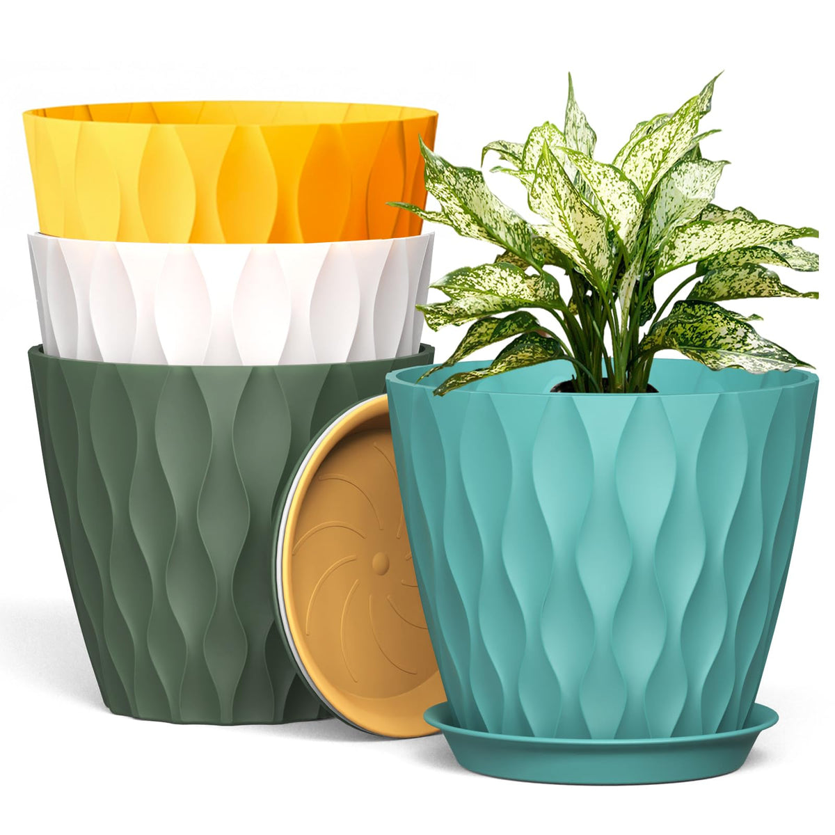 UOUZ maceta frente mostrando diseño moderno y acabado waffle para decoración