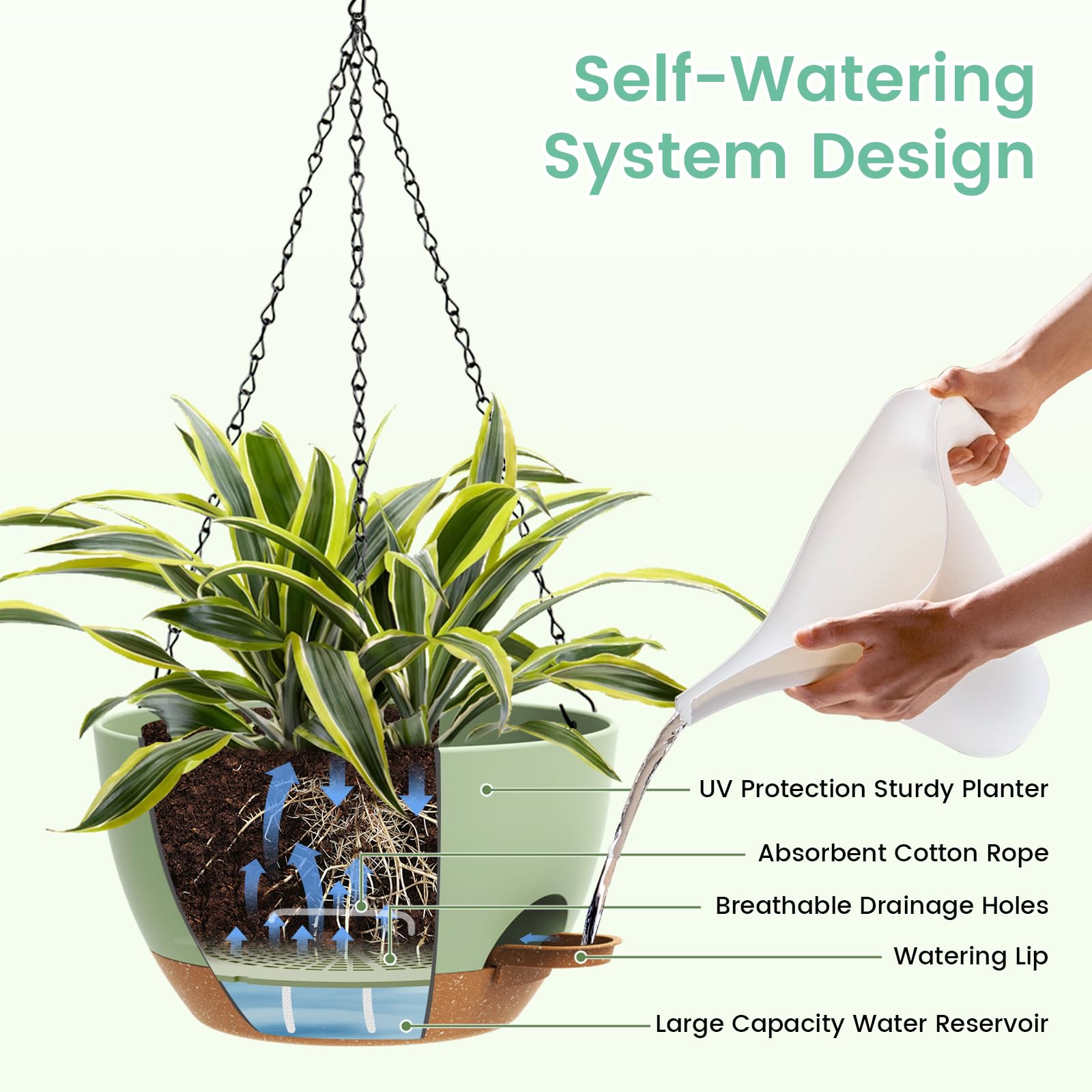 UOUZ maceta colgante en balcón con plantas y luz natural para uso exterior protegido y ahorro de espacio