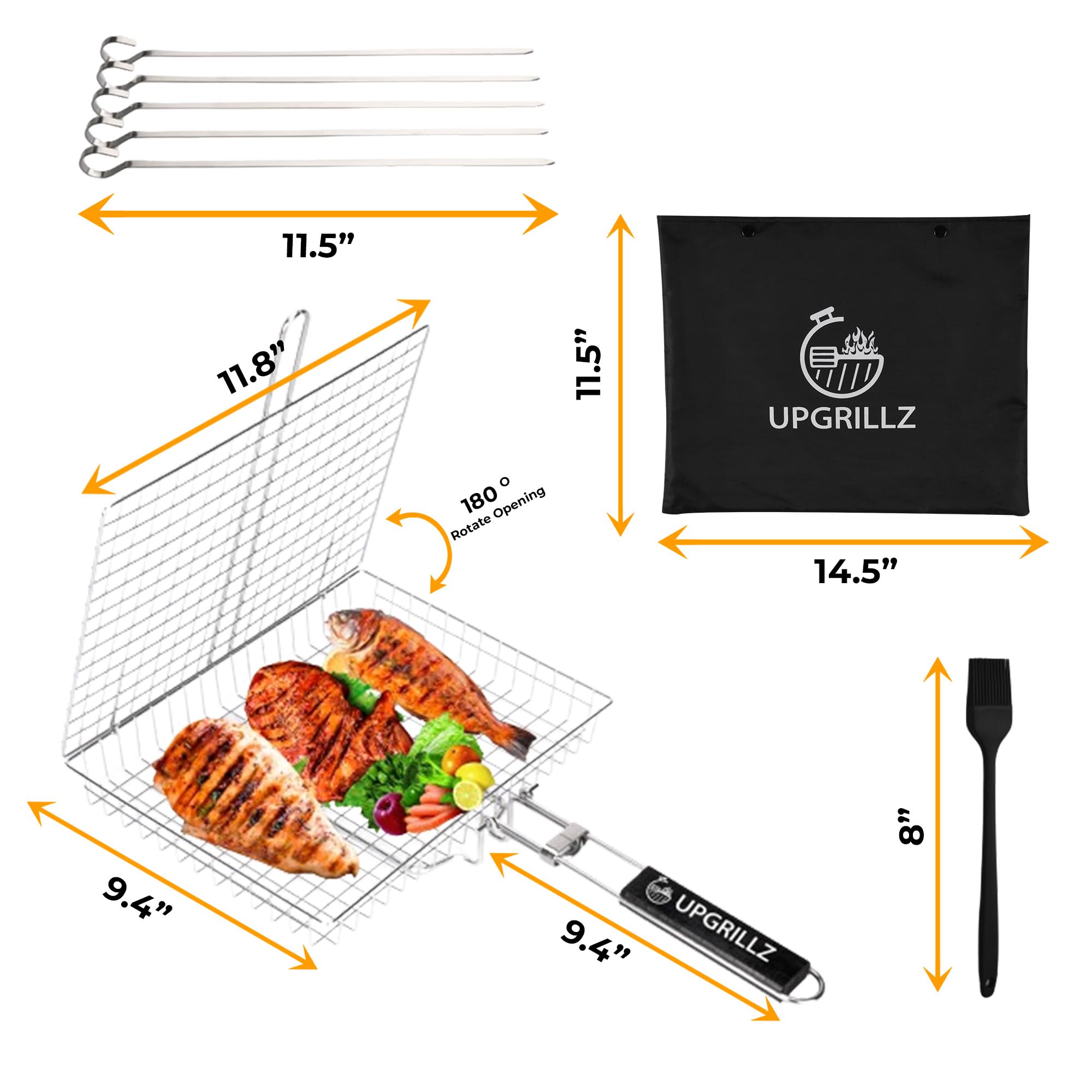 upgrillz detalle de malla de acero que evita que alimentos se deshagan