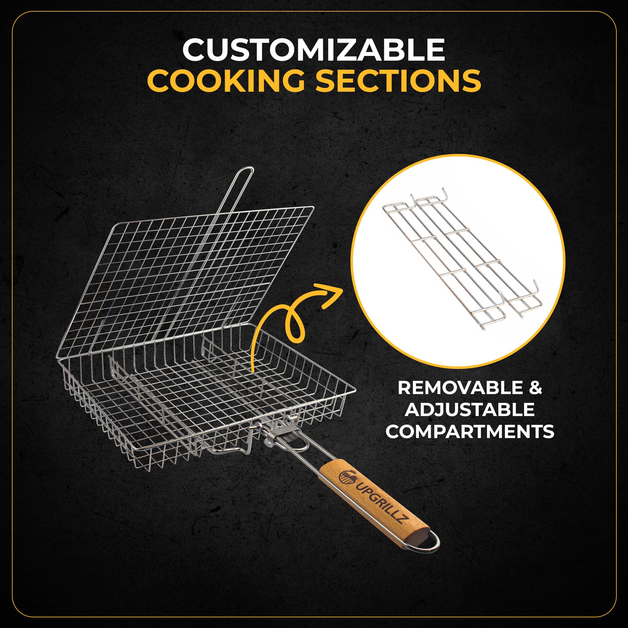 upgrillz detalle de malla que asegura cocción uniforme y drenaje