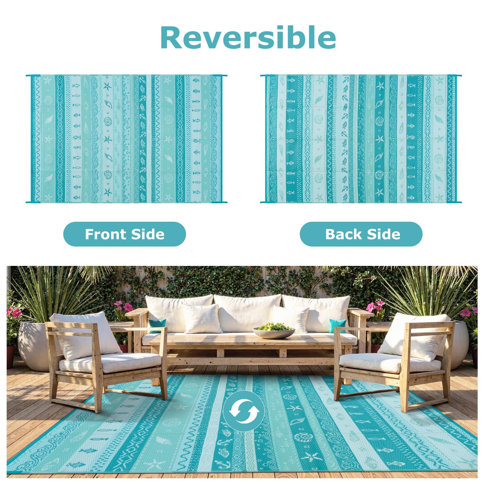 Alfombra Uphome colocada junto a piscina, superficie antiahogo y resistente