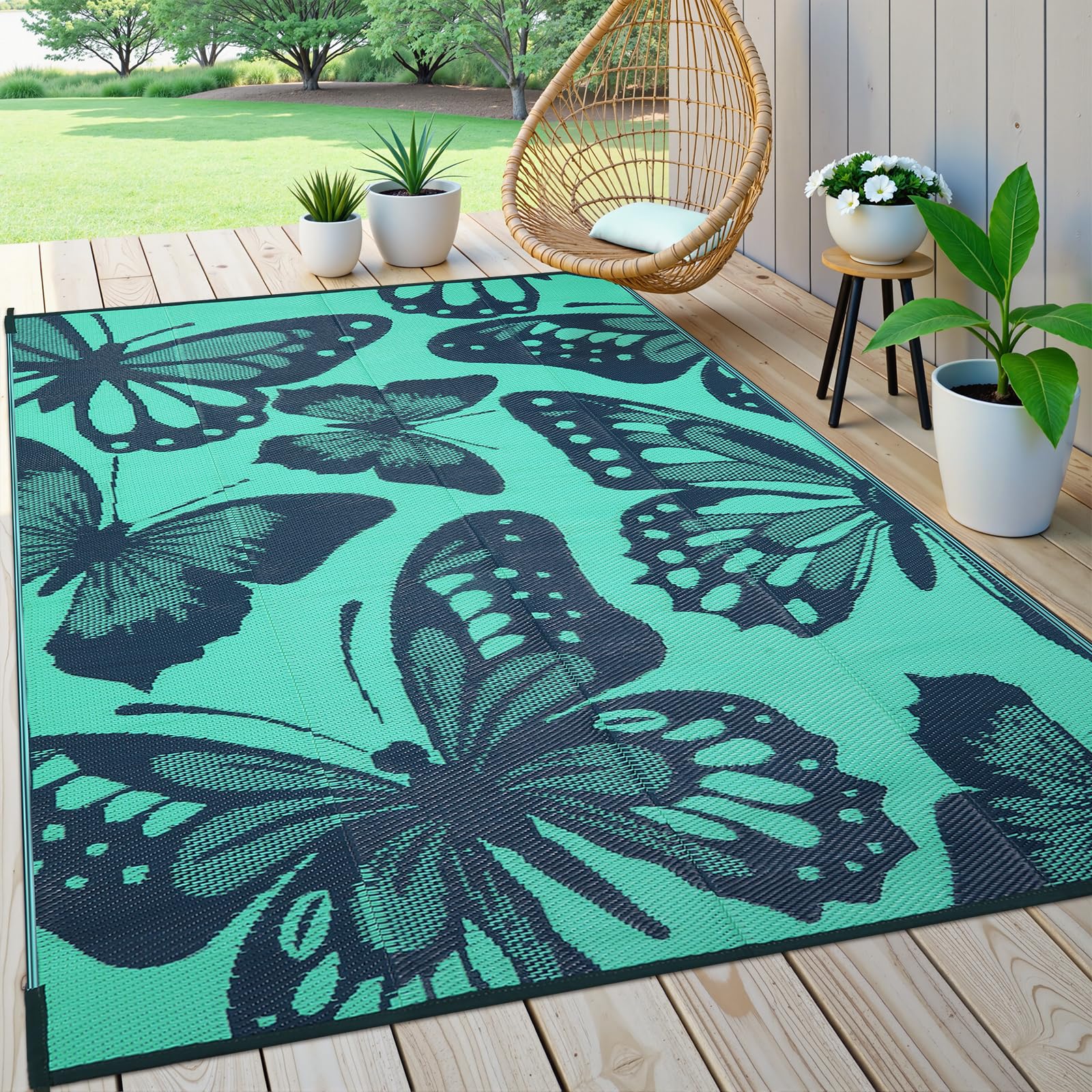 Uphome alfombra frontal teal mostrando diseño reversible y colores vibrantes