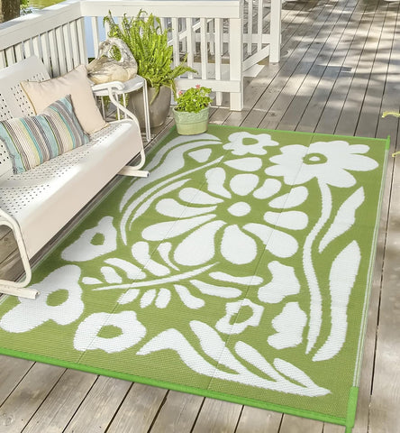 Uphome alfombra exterior frontal con diseño verde floral, aporta estilo al patio