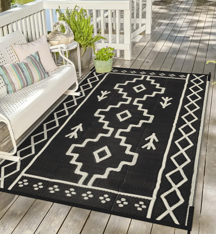 Uphome alfombra exterior frontal mostrando diseño boho y beneficio estético