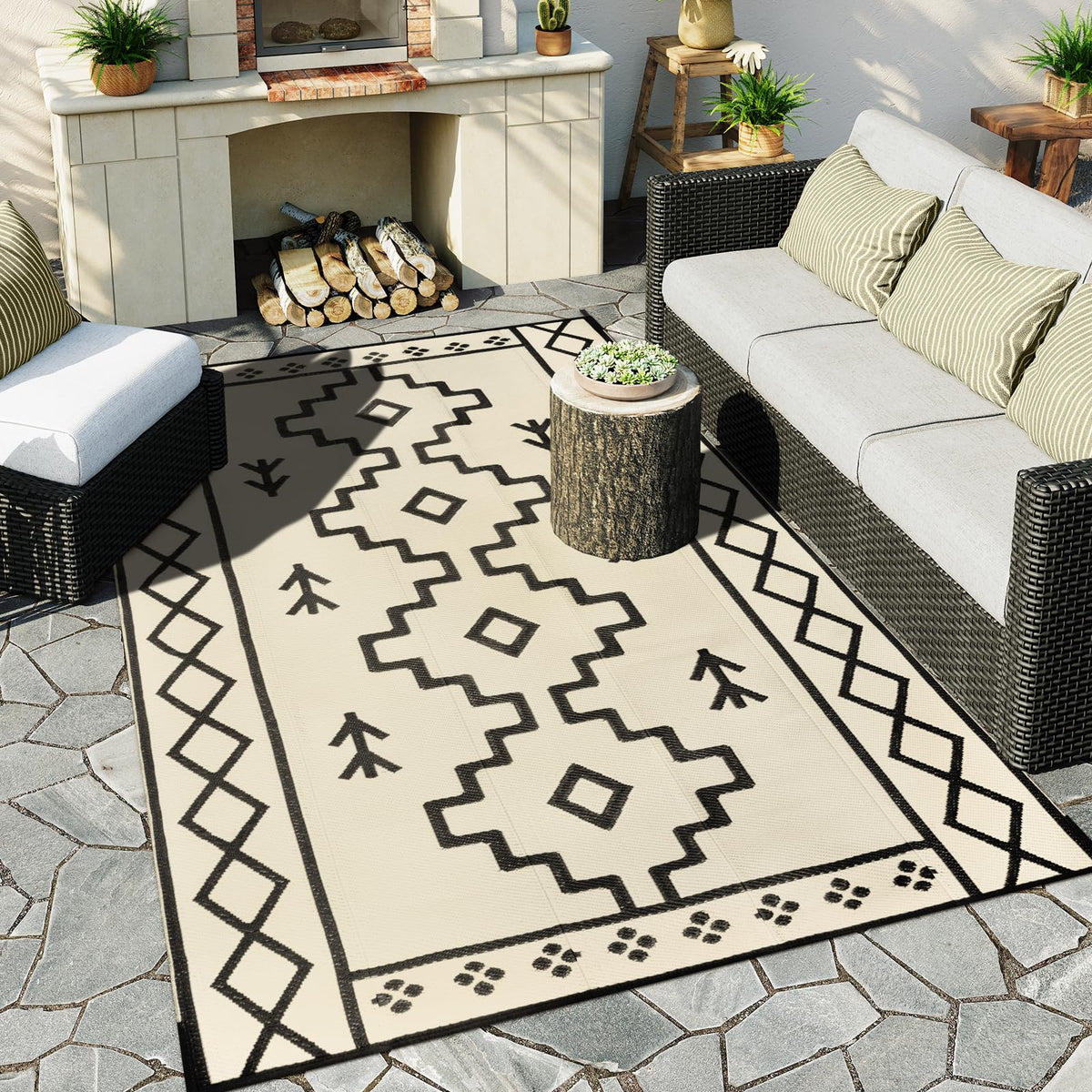Uphome alfombra exterior frontal mostrando diseño boho y durabilidad