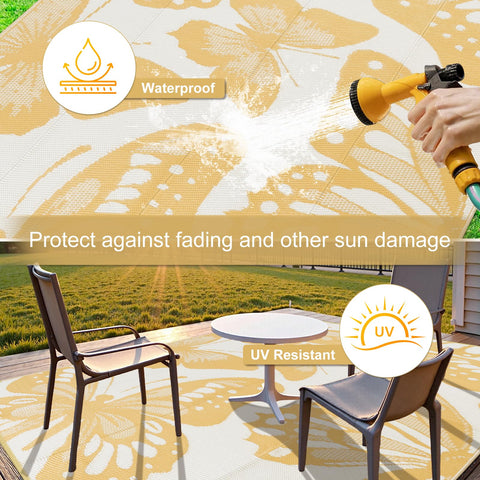 Uphome alfombra colocada en terraza deck aportando estilo y protección al suelo
