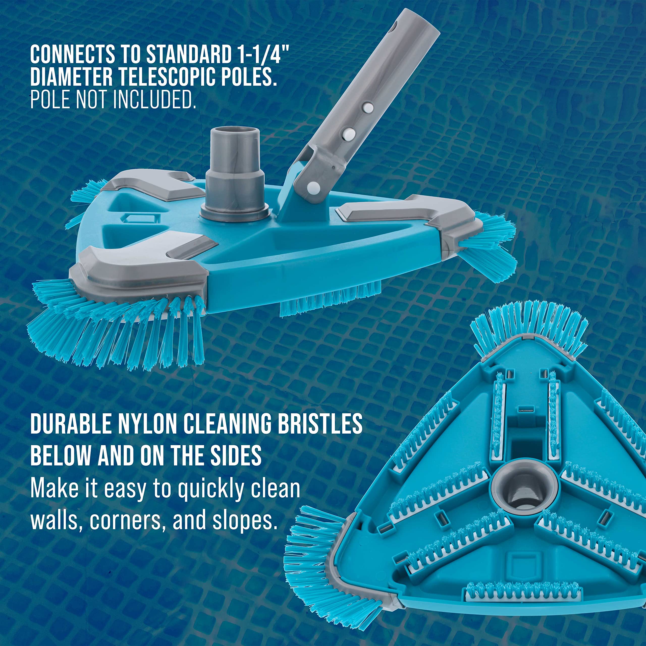 U.S. Pool Supply cabezal en uso limpiando fondo de piscina eficazmente