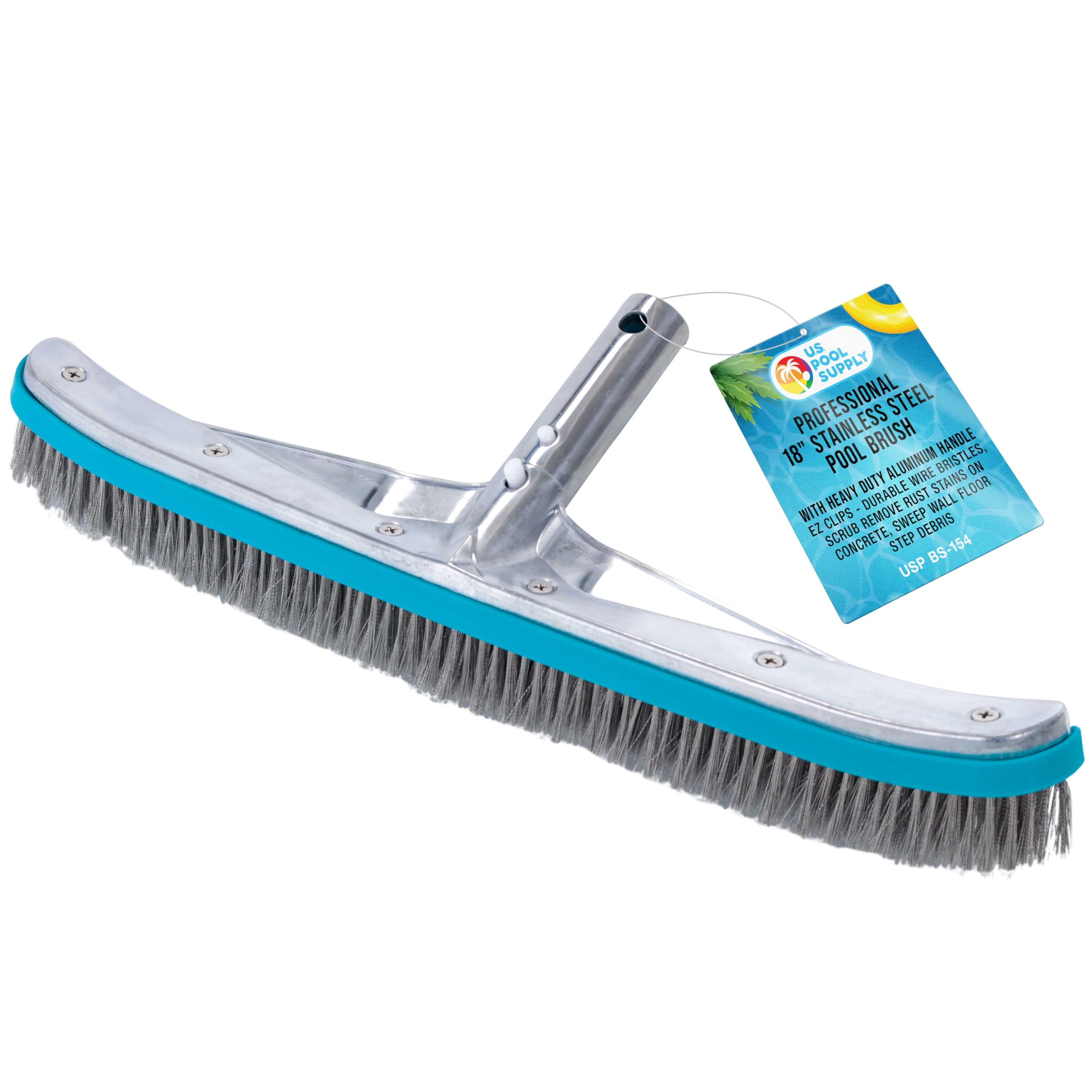 U.S. Pool Supply cepillo 18in frontal mostrando robustez y cobertura rápida