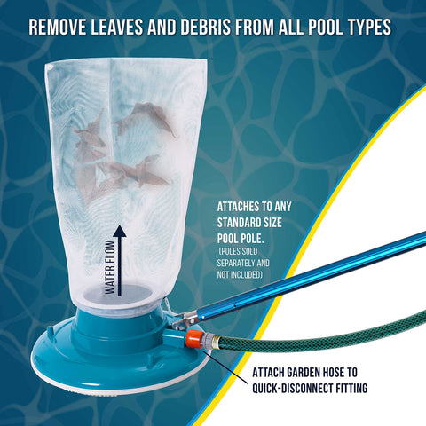 U.S. Pool Supply aspiradora en uso en piscina recogiendo hojas rápido