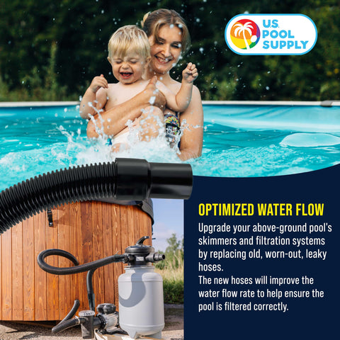 U.S. Pool Supply manguera junto a regla para comparar longitud y escala