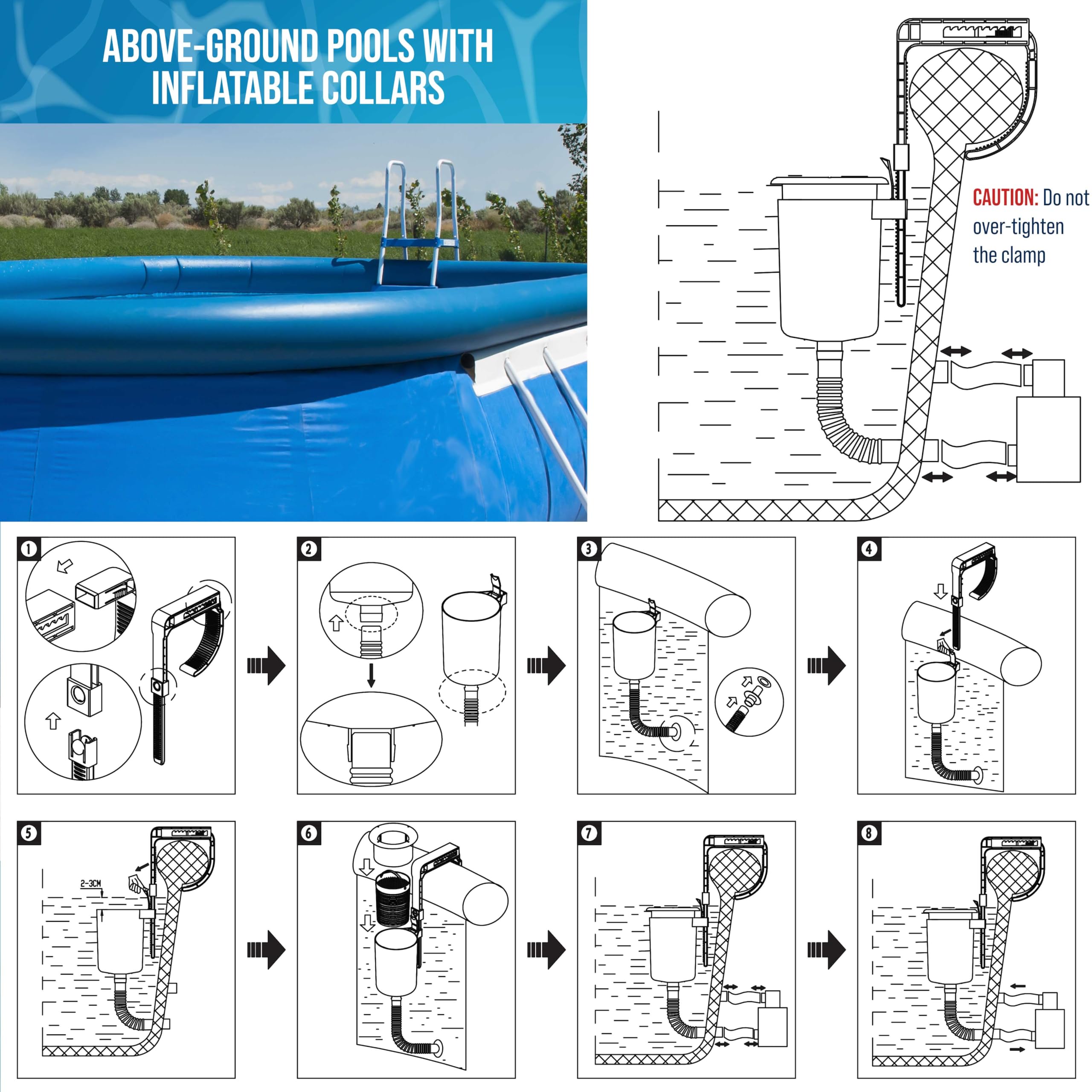 U.S. Pool Supply comparación de tamaño que demuestra escala y fácil instalación