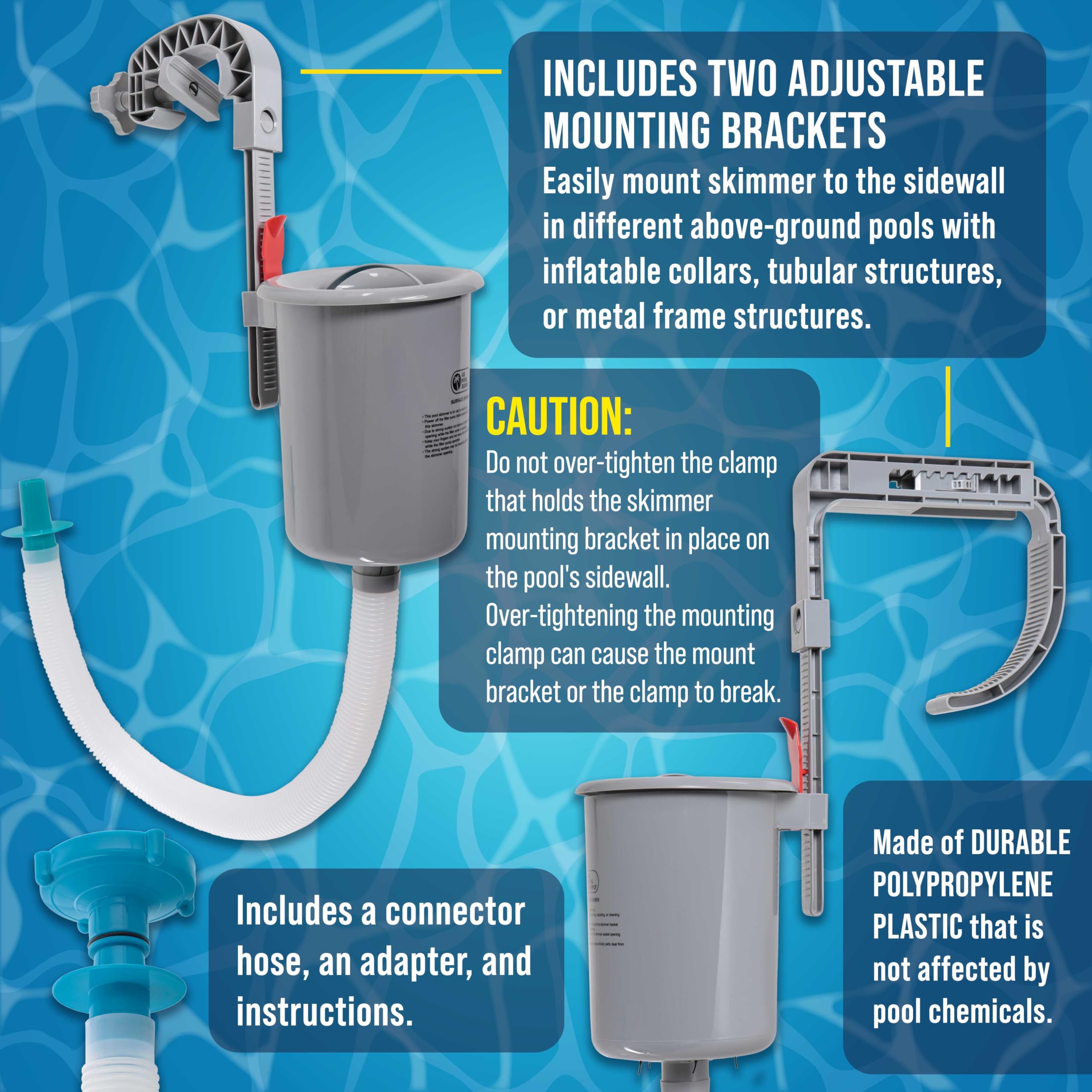 U.S. Pool Supply skimmer en uso en piscina elevada mejora calidad de la superficie
