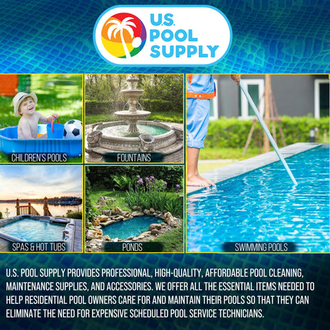 U.S. Pool Supply comparación de tamaño mostrando escala junto a mano
