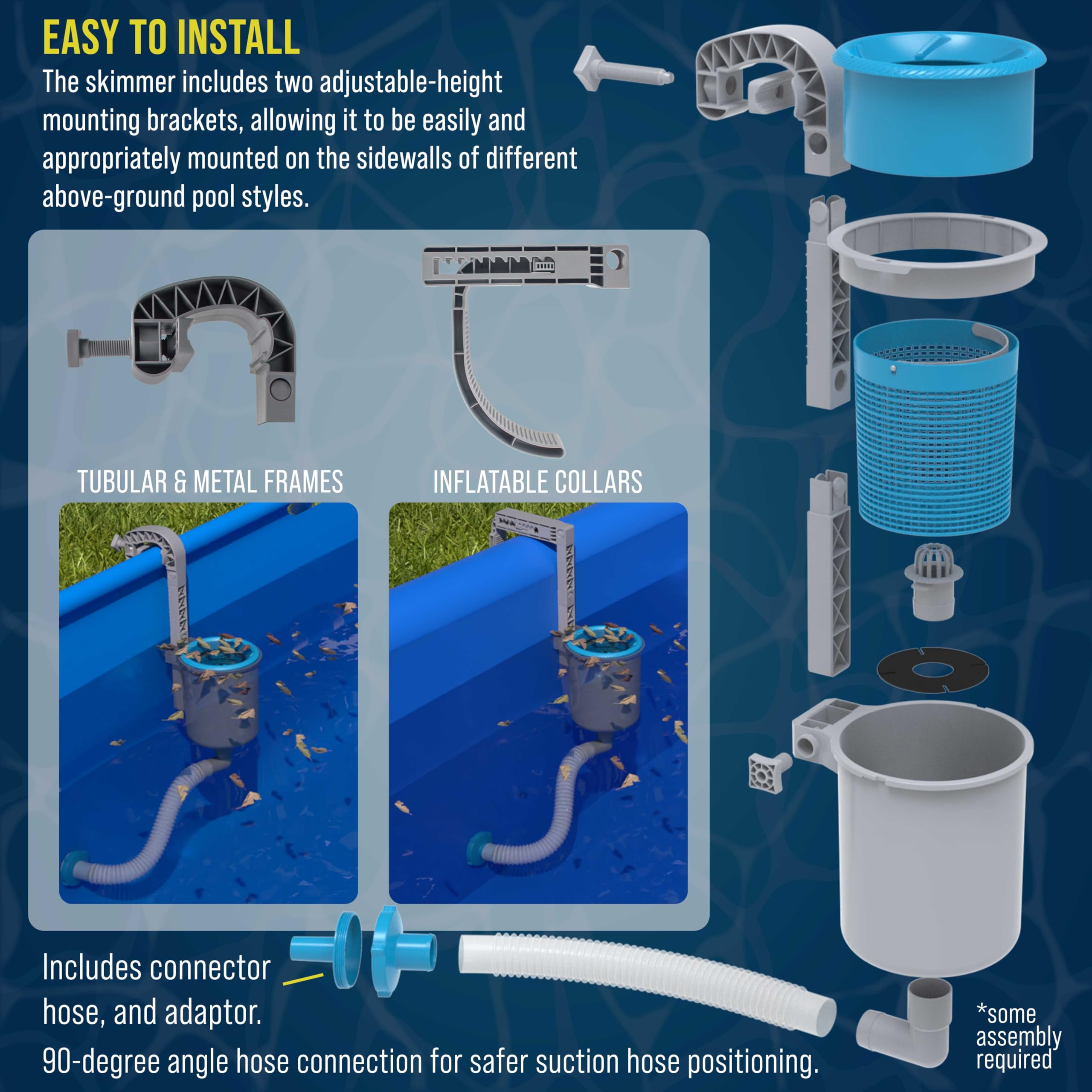U.S. Pool Supply skimmer montado en piscina elevadas demostrando uso