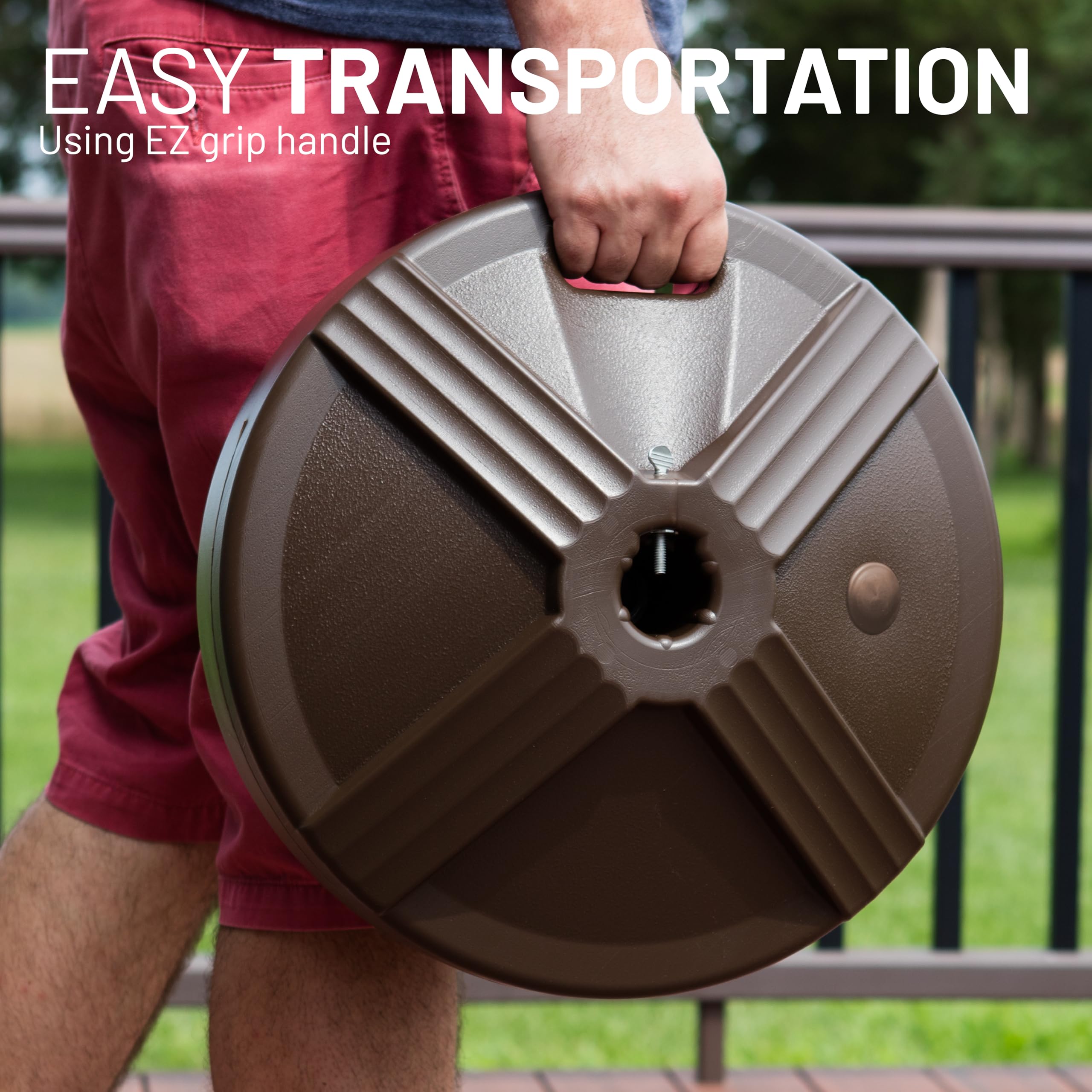US Weight detalle del asa EZ Grip para transportar la base vacía con facilidad