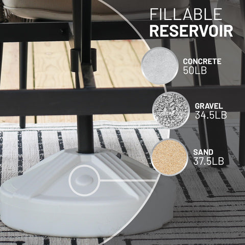 US Weight base colocada bajo mesa de patio mostrando estabilidad