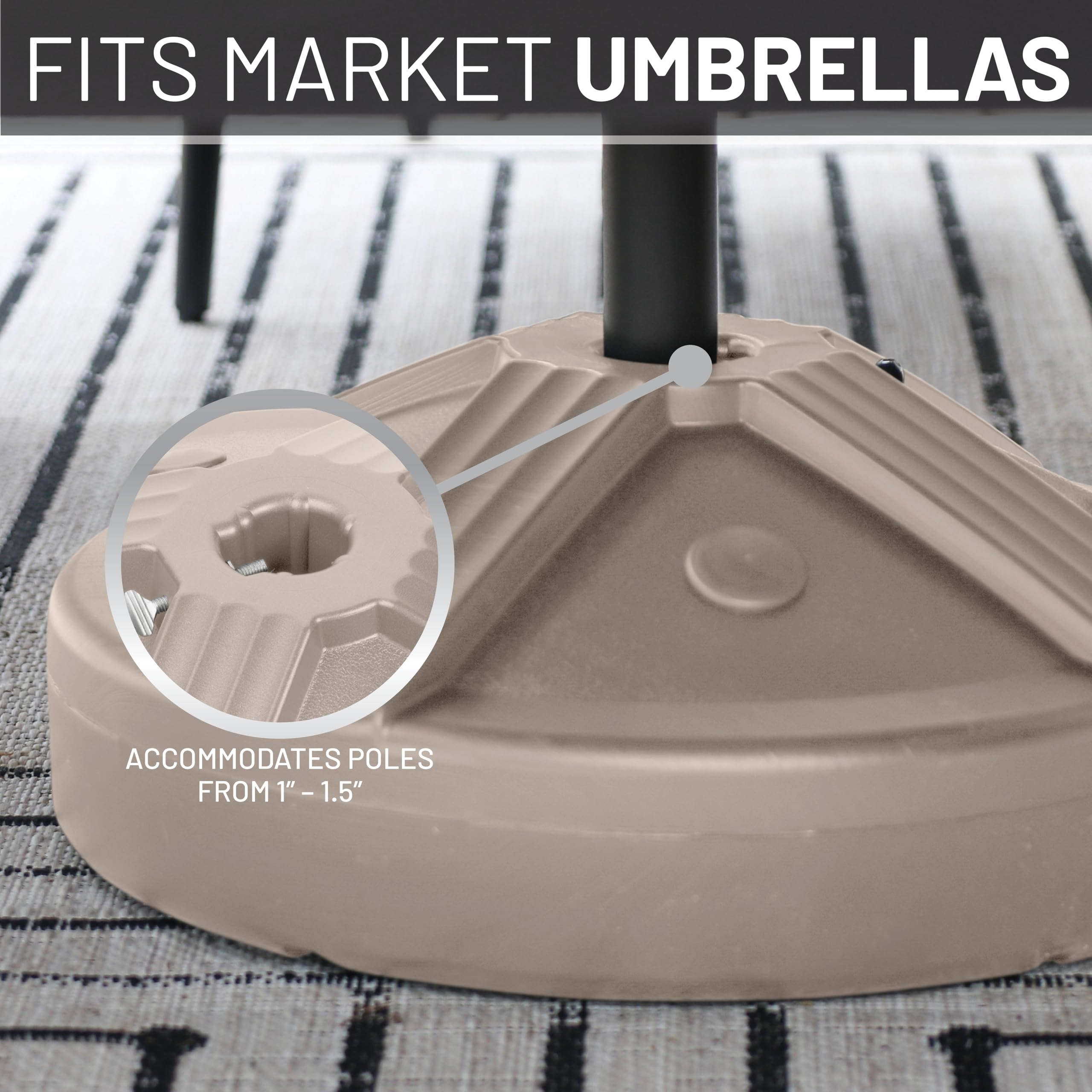 US Weight base rellena con grava demostrando estabilidad y peso