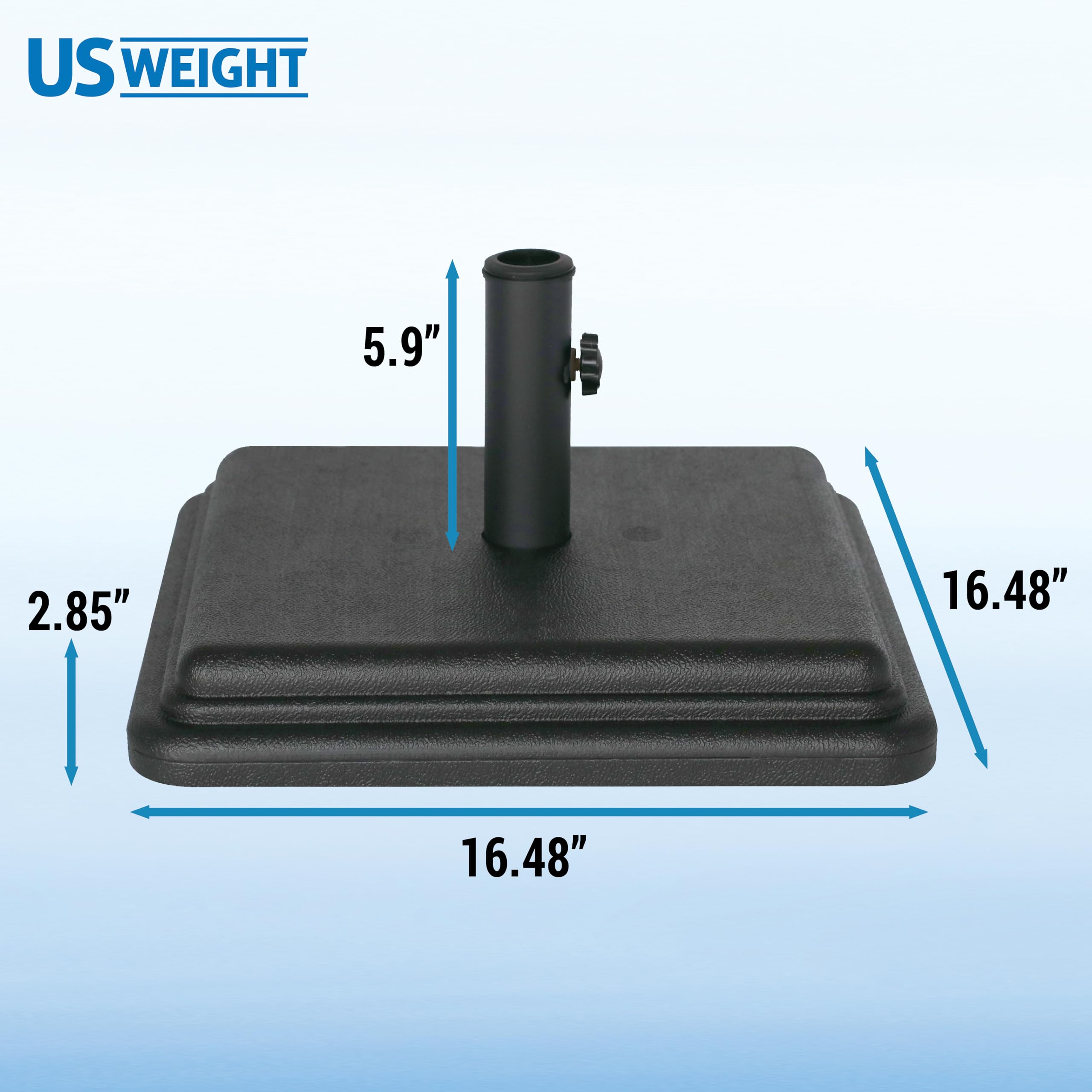 US Weight base junto a una mano para comparar tamaño y transporte