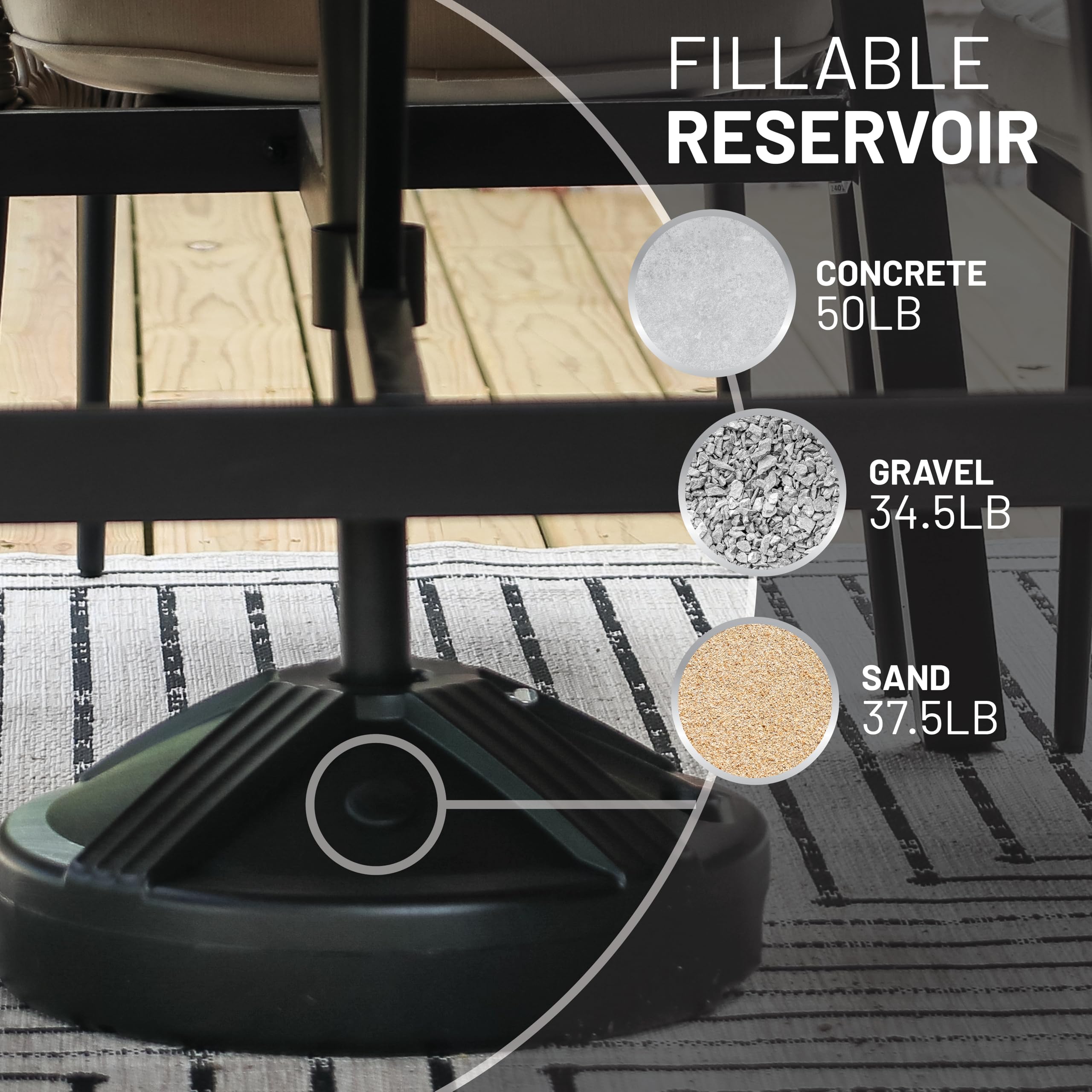US Weight detalle de textura del polímero, resistencia UV mostrada